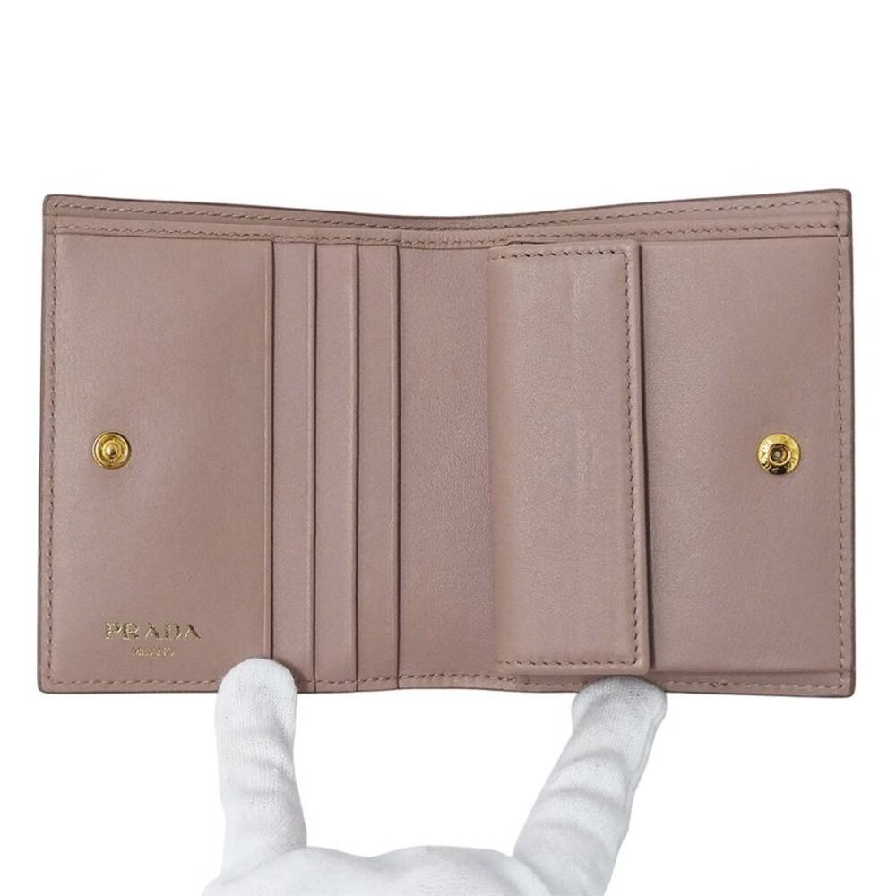 Prada Wallet Bifold Wallet Leather Pink Beige Mini - Picture 4 of 13